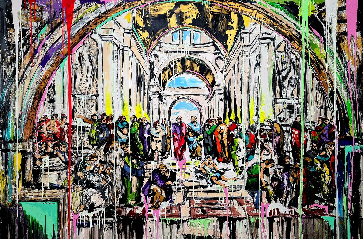 The Last Supper in the school of Athens Antoni Dragan Dipinto originale in vendita