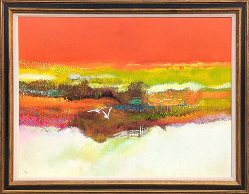 Lamar Briggs "Dream Beach" Modern Red, Orange, & Yellow Toned Abstract Landscape Painting by Lamar Briggs, 회화 for Sale on Singulart