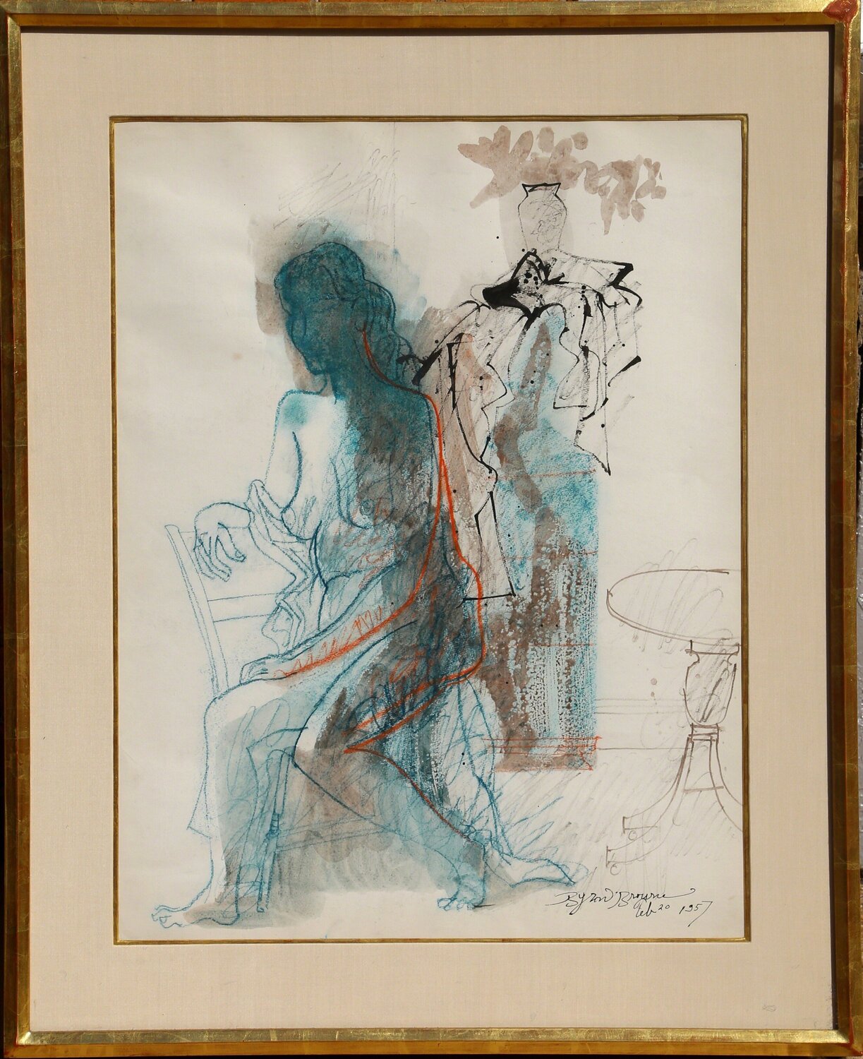 Seated Nude Byron Browne Opera su carta in vendita