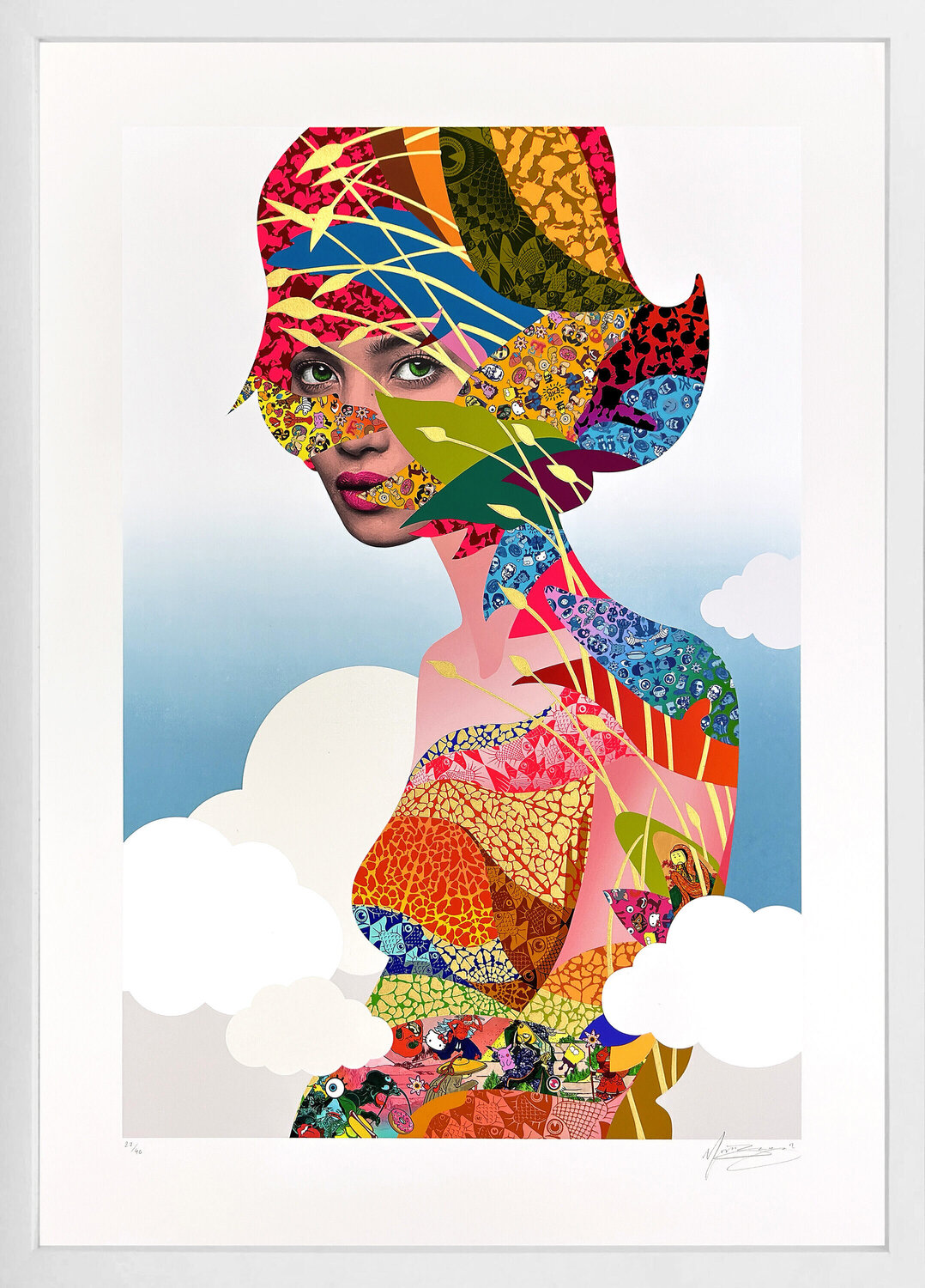 Augmented Skies (Blue), large framed hand signed screen print Miss Bugs Print for sale
