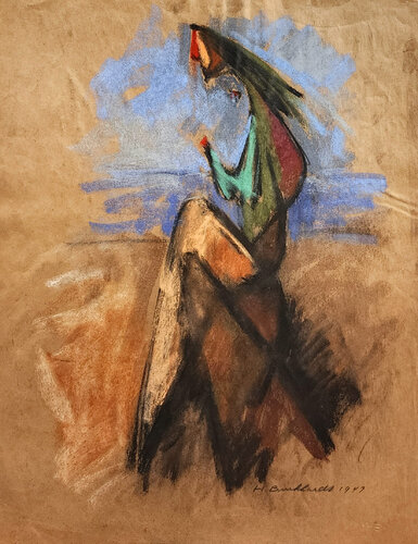 Figure with blue halo di Hans Burkhardt, Opera su carta in vendita su Singulart