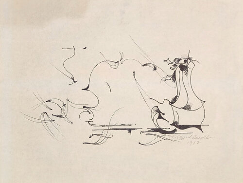 Abstract India ink drawing di Hans Burkhardt, Opera su carta in vendita su Singulart