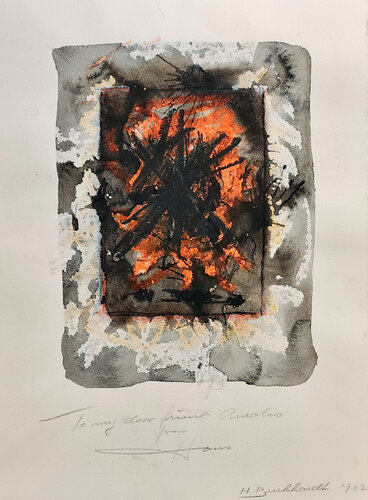 Abstract with orange, black and brown di Hans Burkhardt, Opera su carta in vendita su Singulart