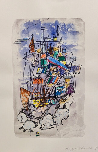 Cityscape in purple di Hans Burkhardt, Opera su carta in vendita su Singulart