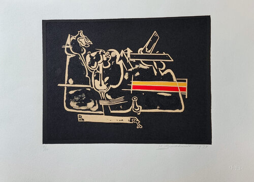 Abstract with tan, yellow and orange van Hans Burkhardt, Afdruk te koop op Singulart