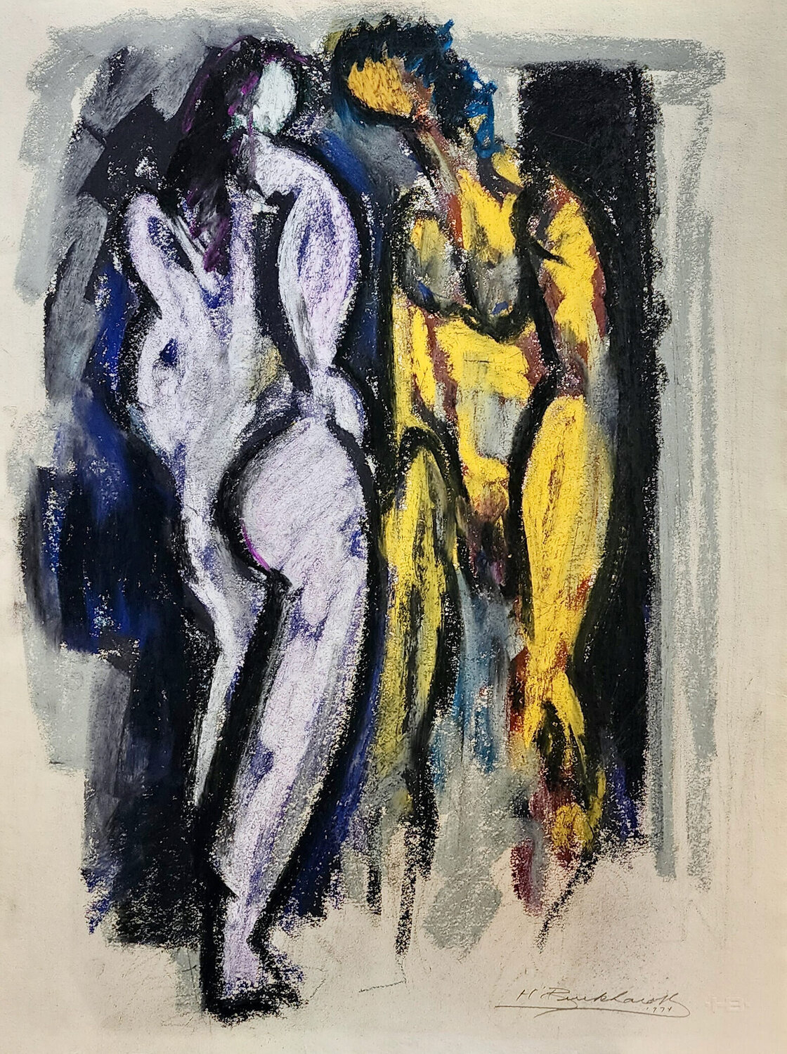 Two nudes in yellow and pink Hans Burkhardt