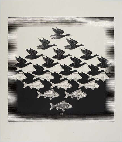 Entre Ciel et Eau di M. C. Escher, Stampa in vendita su Singulart