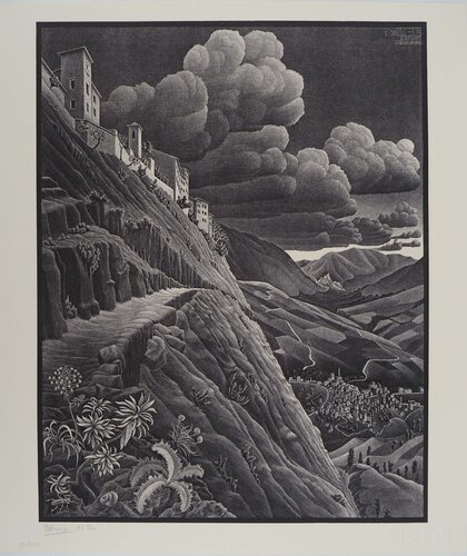 Paysage italien - Castrovalva, Facsimile signé by M. C. Escher, 版画 for Sale on Singulart