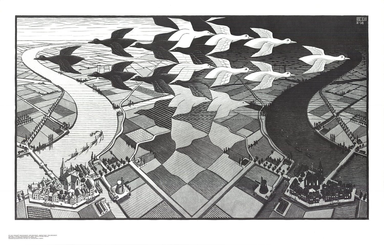 Day and Night M. C. Escher Stampa in vendita