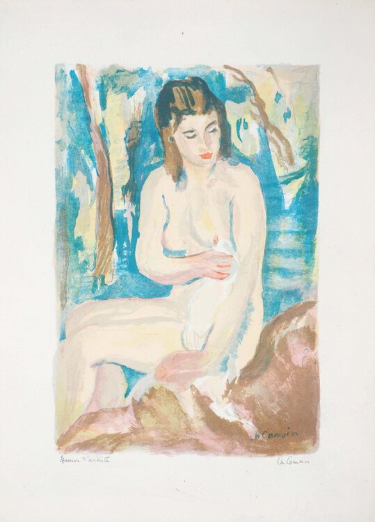 Nu sortant du bain, Lithographie originale signée Charles Camoin