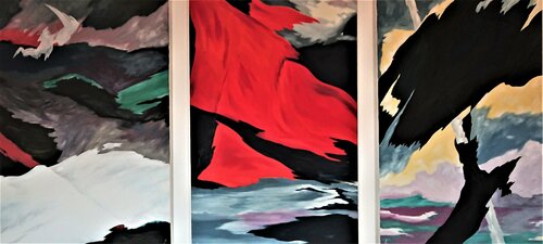 In den Zeiten der Cholera - Triptychon van Klaus Feuchtinger, Schilderij te koop op Singulart