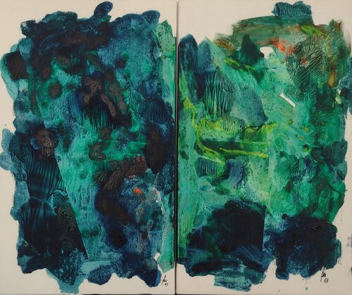 Hommage an J.Z.,  Diptychon, "Nullzeit II & III" von Klaus Feuchtinger, Malerei kaufen auf Singulart