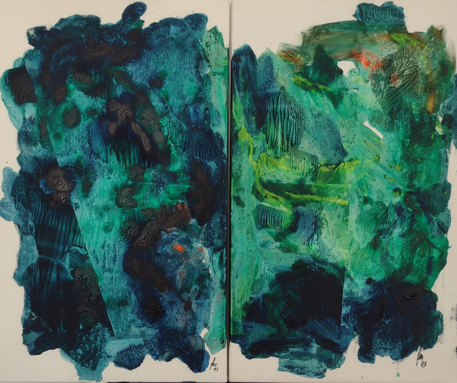 Hommage an J.Z.,  Diptychon, "Nullzeit II & III" Klaus Feuchtinger Originalgemälde zu verkaufen