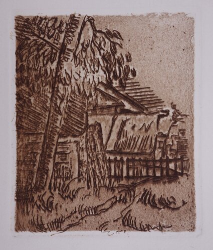 Paysage à Auvers sur Oise, Entrée de ferme, Gravure originale di Paul Cézanne, Stampa in vendita su Singulart