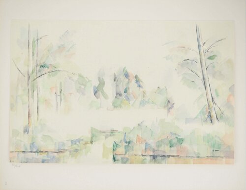 Alpes, Coin du lac d'Annecy, Lithographie et pochoir Paul Cézanne