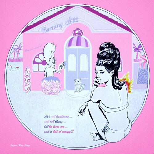 Burning Love (Pink Barbie Pop art) di Super Pop Boy, Pittura in vendita su Singulart