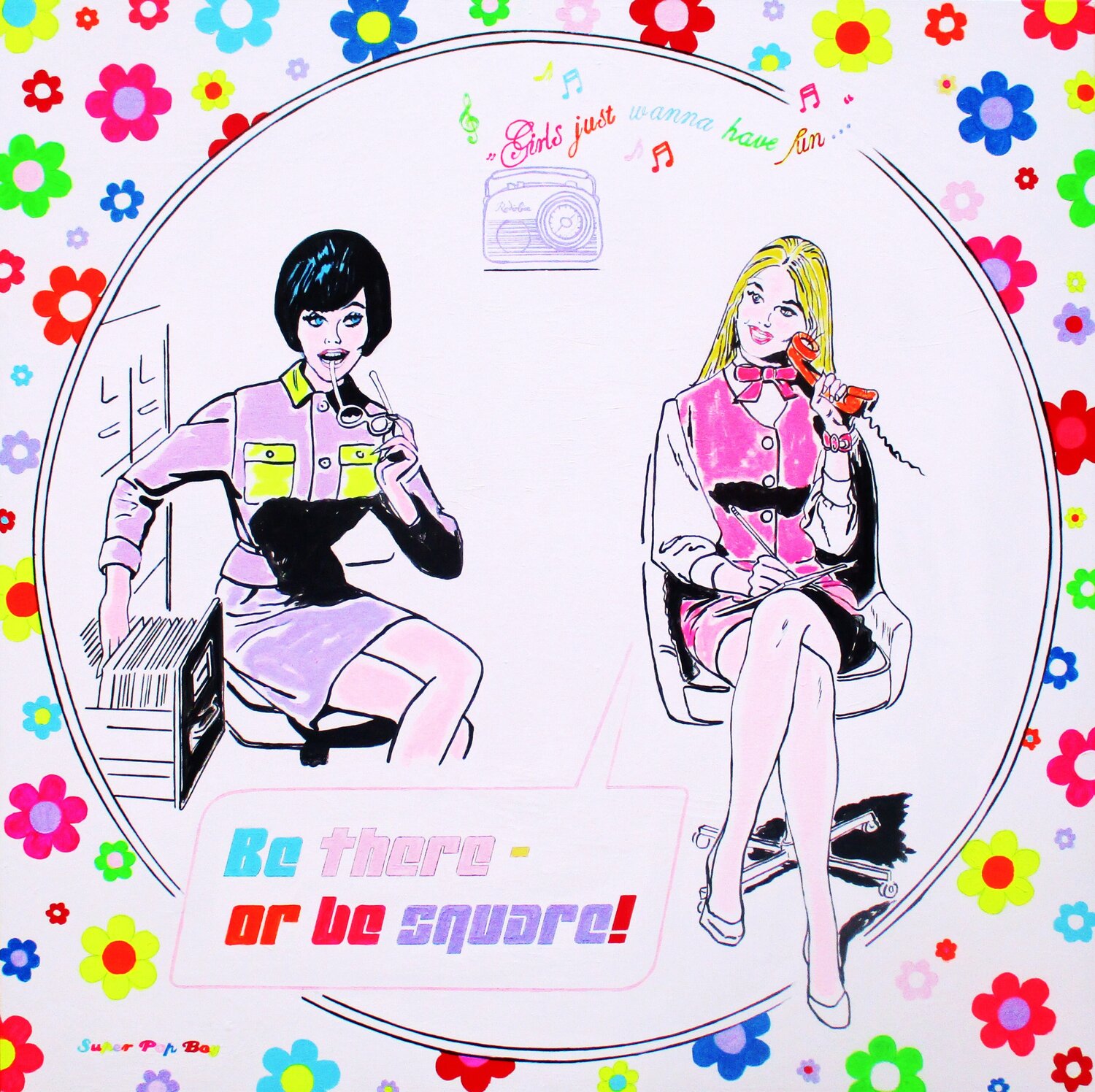 "Girls just wanna have fun" (Pop Art) Super Pop Boy Originalgemälde zu verkaufen