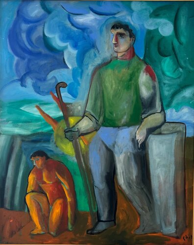 Due uomini in paesaggio  van Sandro Chia, Schilderij te koop op Singulart