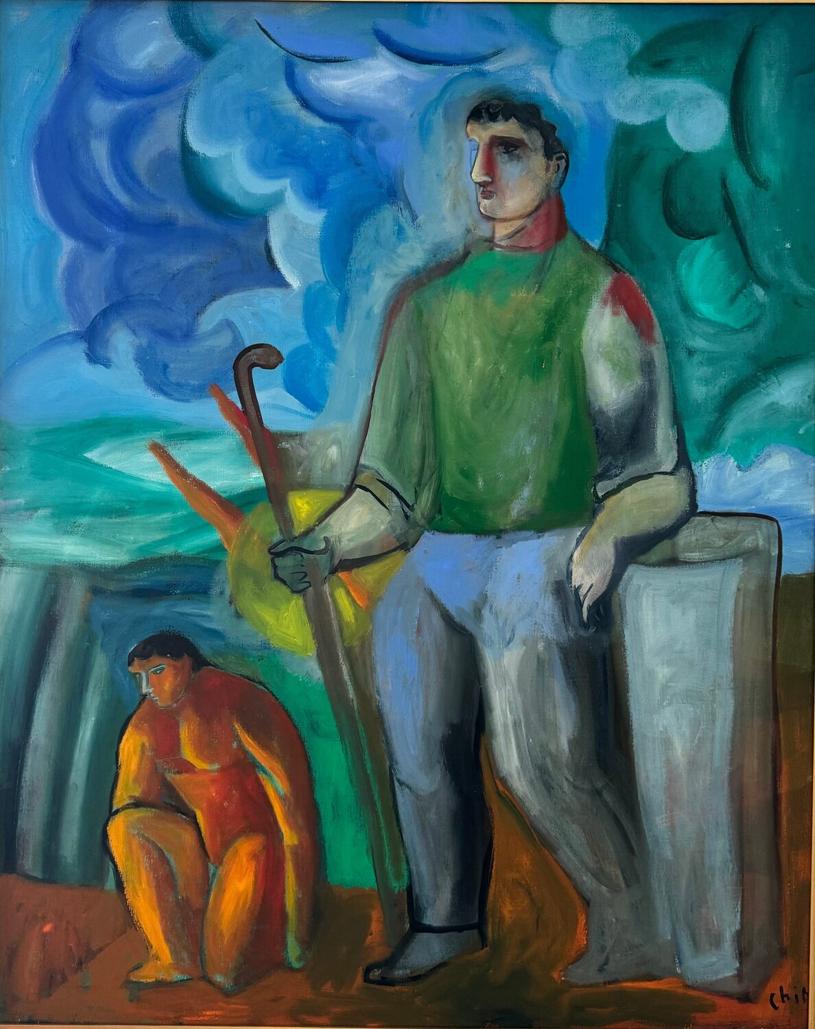 Due uomini in paesaggio  Sandro Chia Originalgemälde zu verkaufen