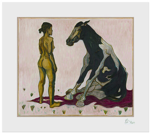 Girl with Sitting Horse von Billy Childish, Druck kaufen auf Singulart