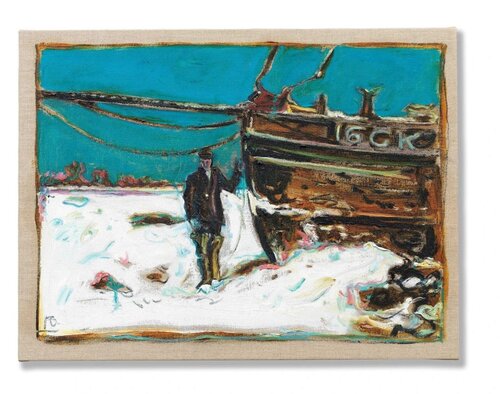 Frozen Estuary, Oyster Smack, Caroline di Billy Childish, Pittura in vendita su Singulart