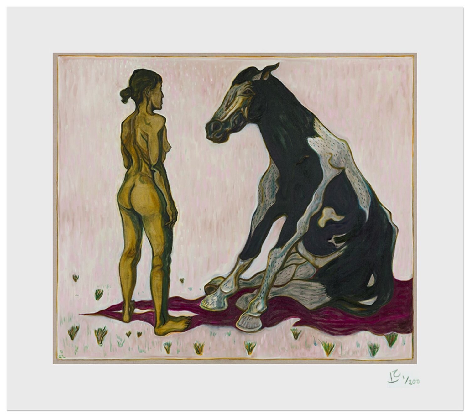 Girl with Sitting Horse Billy Childish Druck zu verkaufen