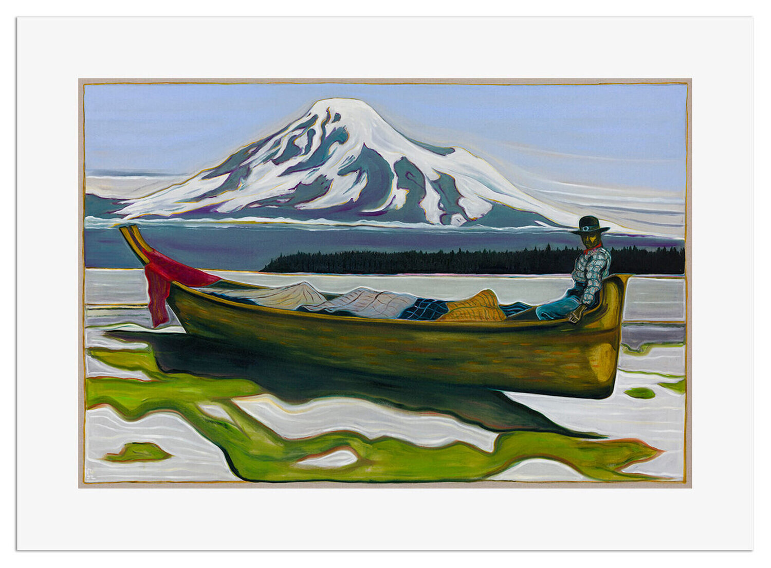 Canoe and Mount Tahoma Billy Childish Print for sale