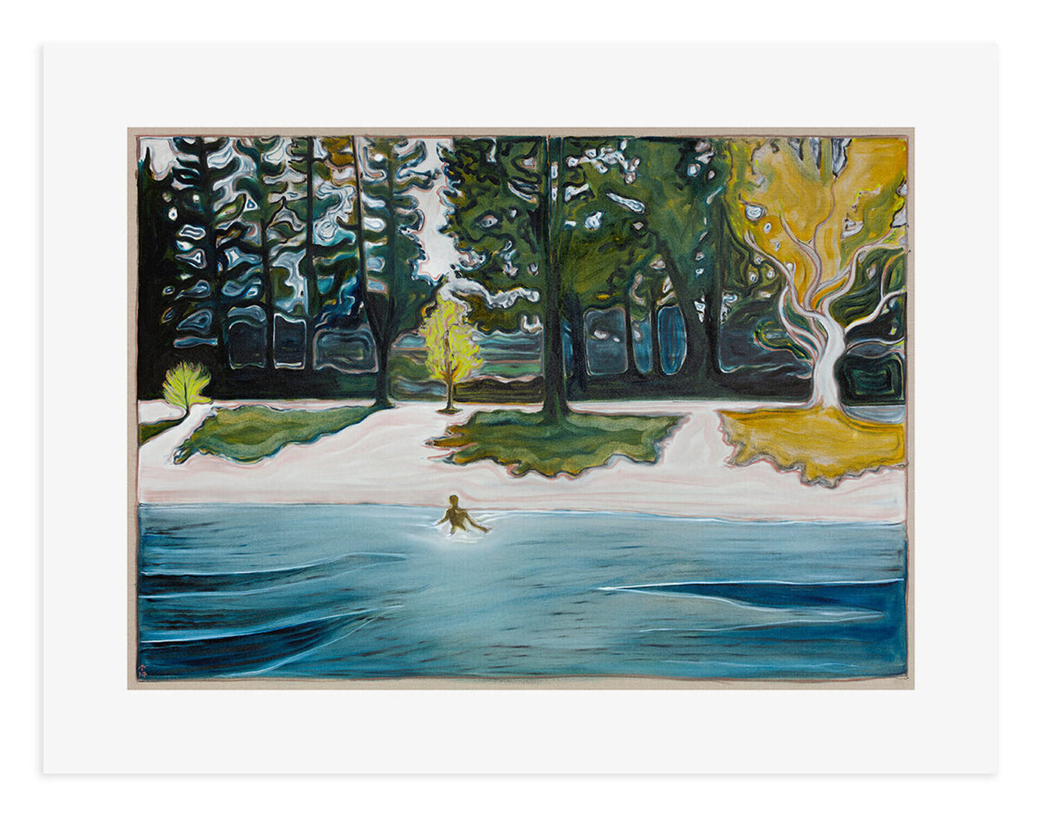 Trees and Lake Billy Childish Print for sale