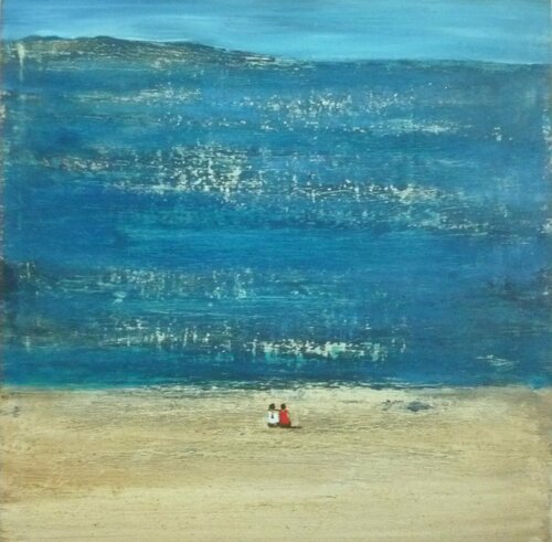 TOGETHER ON THE MEDITERRANEAN BEACH. di Marcos Zrihen, Pittura in vendita su Singulart
