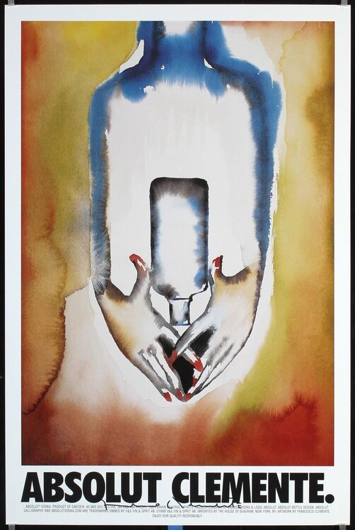 Absolut Clemente, Vintage Artist Series Poster, (Thin Black Border, blue tape bottom border and magnets are not on the actual poster) Francesco Clemente