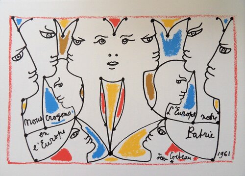 Europe - les désaccords, Lithographie signée Jean Cocteau