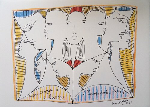 Europe - les divisions, Lithographie signée di Jean Cocteau, Stampa in vendita su Singulart