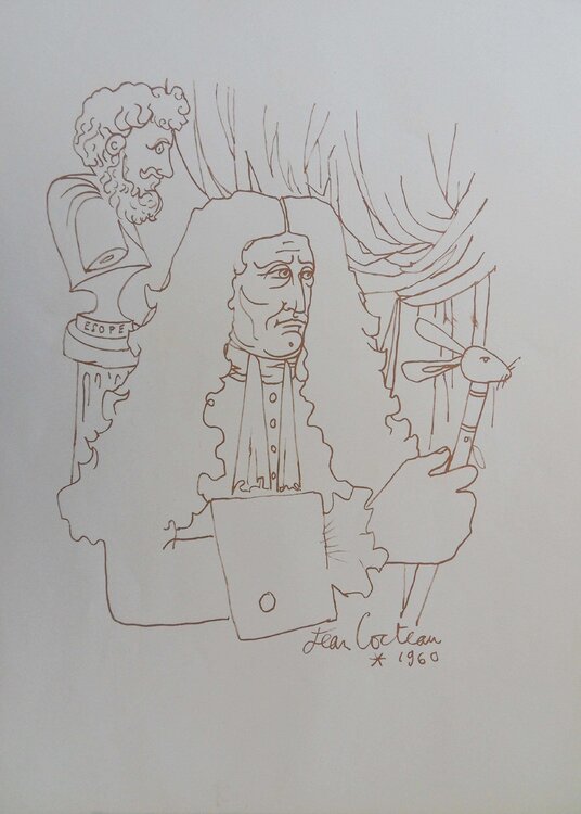 Hommage à Jean de la Fontaine, Gravure signée Jean Cocteau