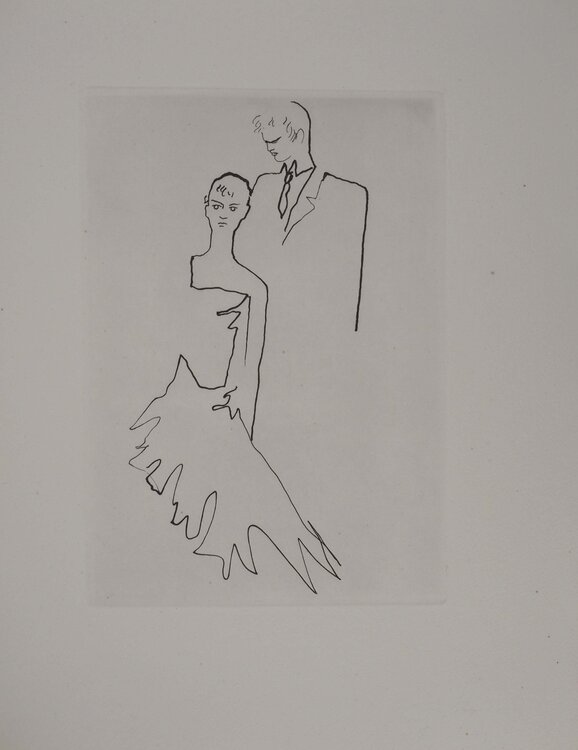 Le bal du comte d'Orgel, Les amoureux, gravure originale Jean Cocteau