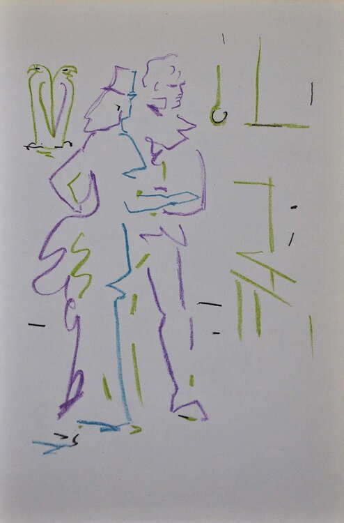 Couple élégant, Lithographie originale Jean Cocteau