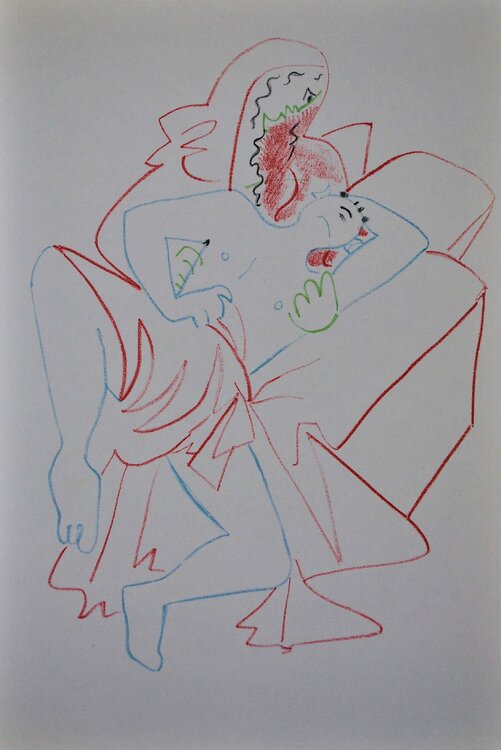 Au chevet du fils, Lithographie originale Jean Cocteau
