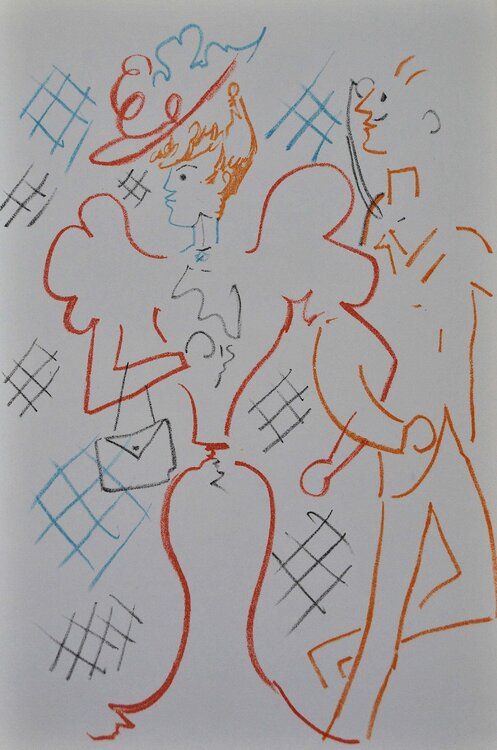 Elégante au chapeau, Lithographie originale Jean Cocteau
