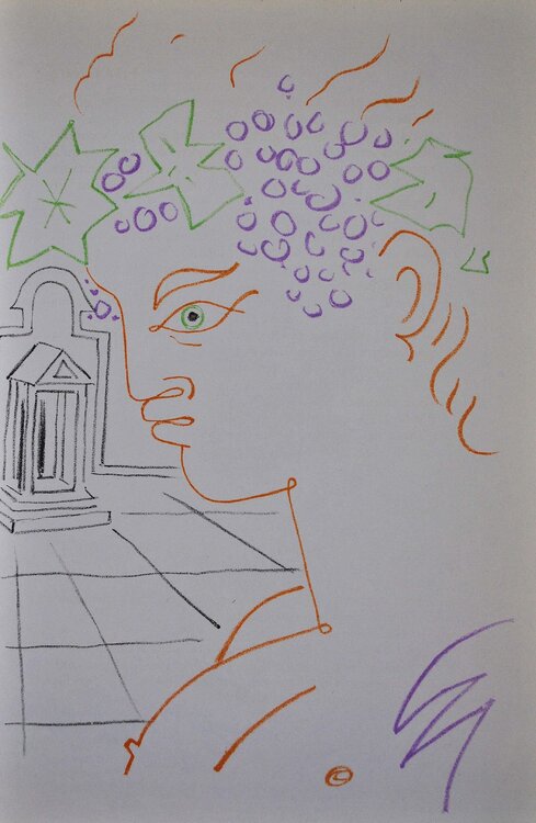 Le temple de Bacchus, Lithographie originale Jean Cocteau