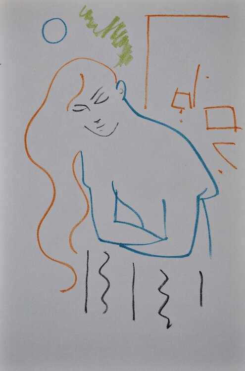 Jeune femme au balcon, Lithographie originale Jean Cocteau