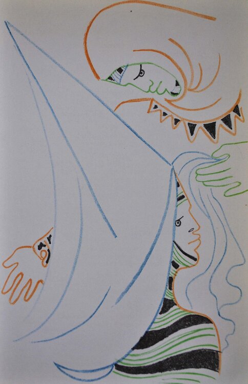 couple de seigneurs, Lithographie originale Jean Cocteau