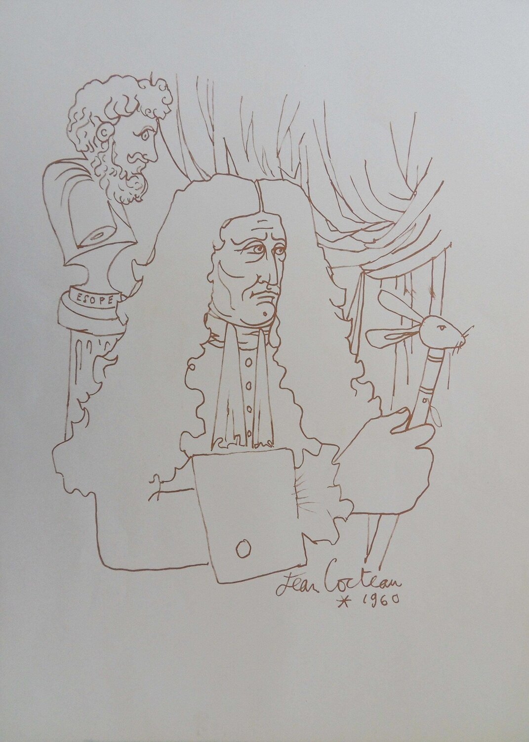 Hommage à Jean de la Fontaine, Gravure signée Jean Cocteau Afdruk te koop