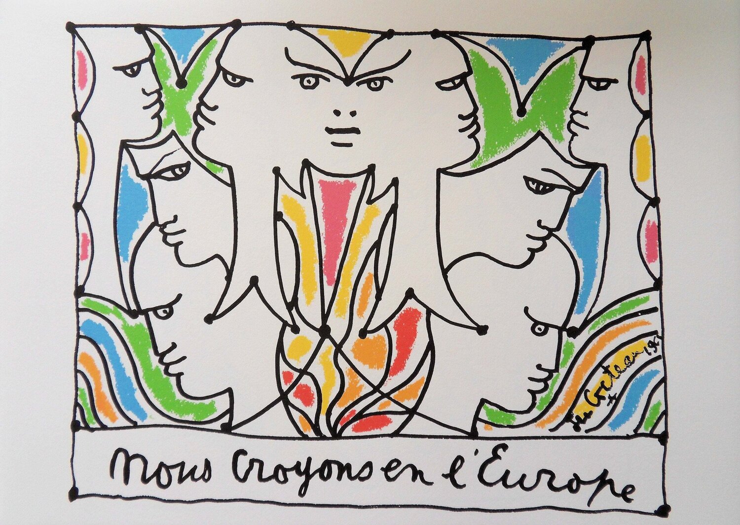 Europe - Colère entre états, Lithographie signée Jean Cocteau Stampa in vendita