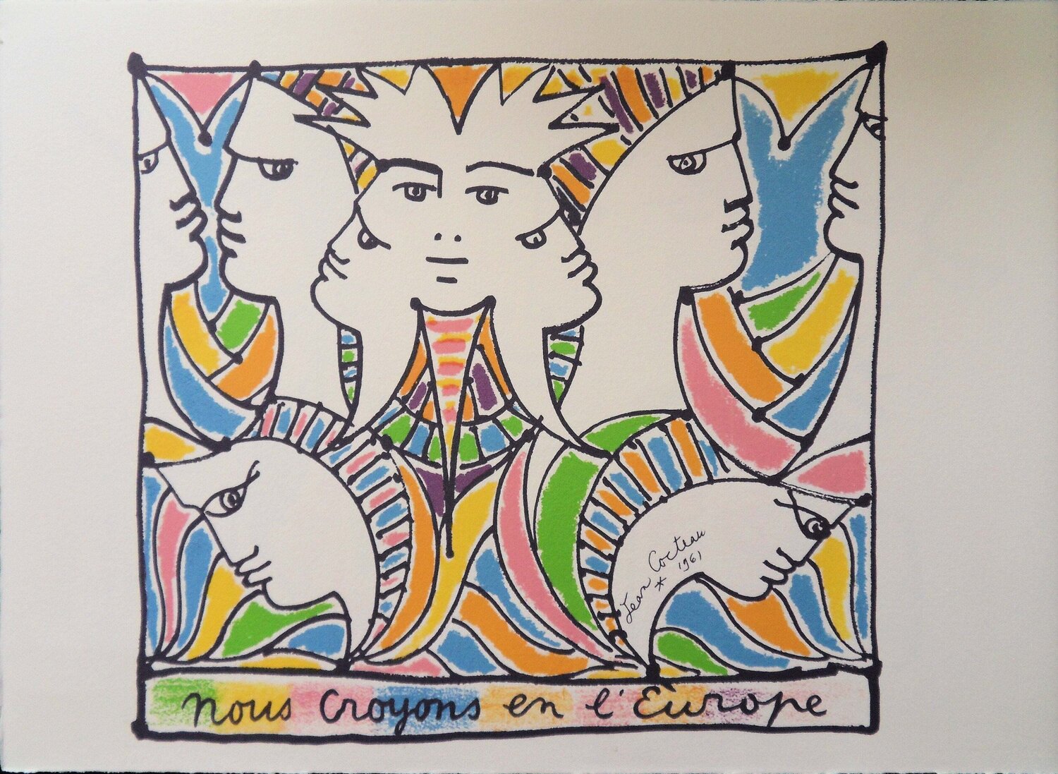Europe - la méfiance, Lithographie signée Jean Cocteau Édition à vendre