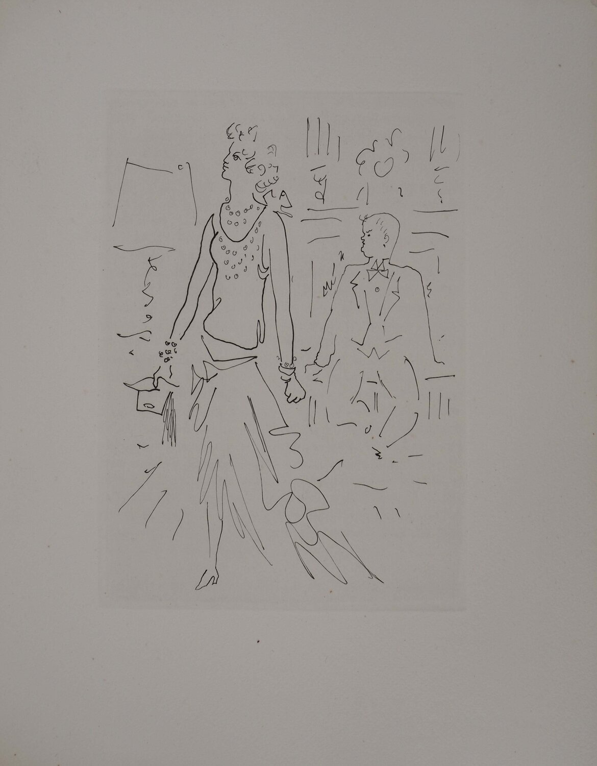 Le bal du comte d'Orgel, L'invité inattendu, gravure originale Jean Cocteau Afdruk te koop