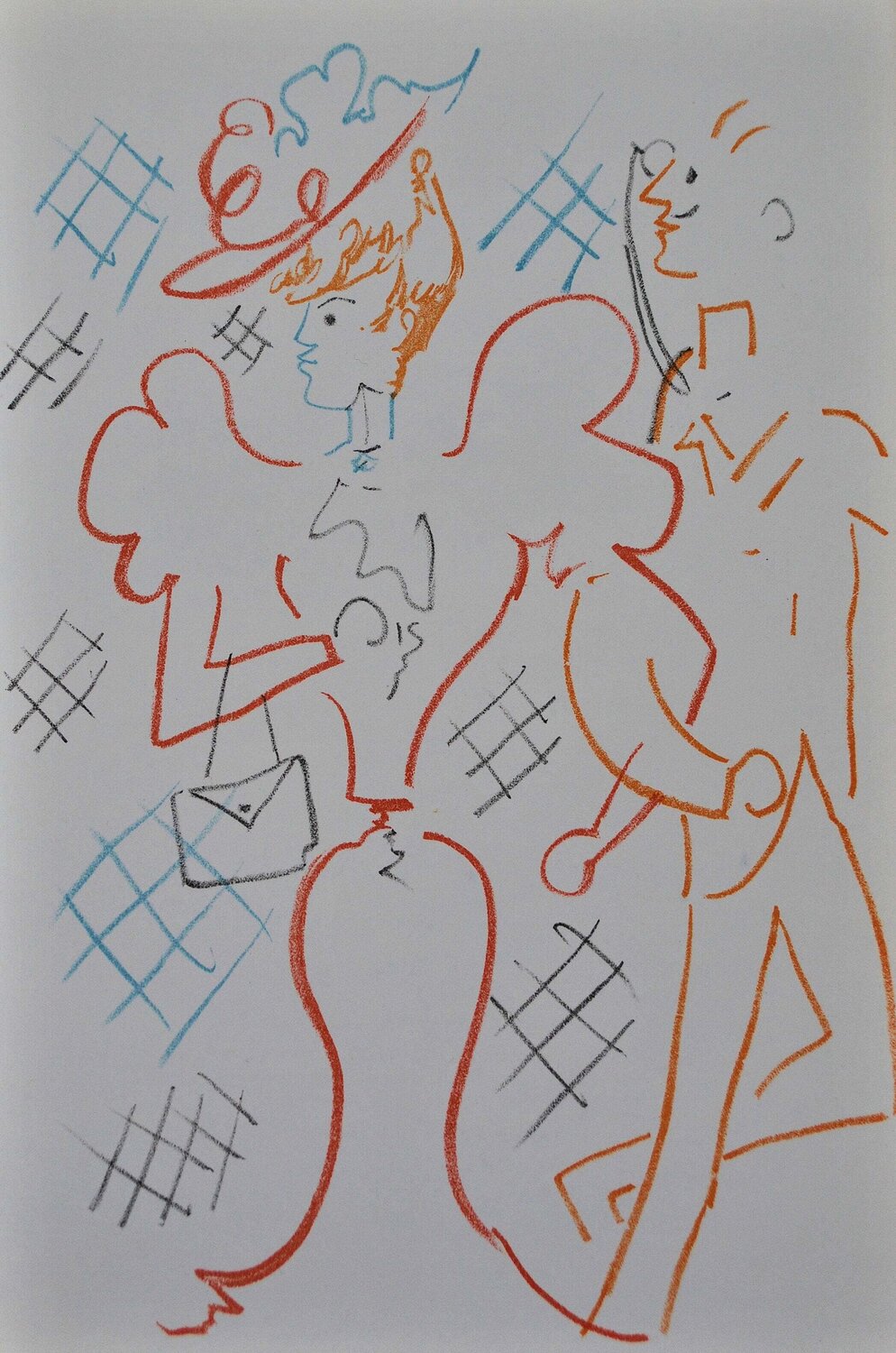 Elégante au chapeau, Lithographie originale Jean Cocteau Stampa in vendita