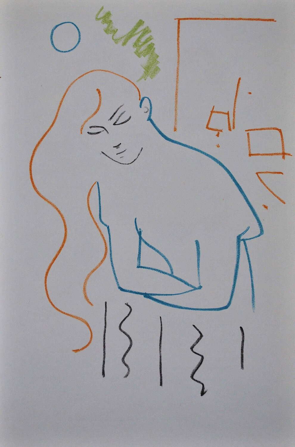 Jeune femme au balcon, Lithographie originale Jean Cocteau Druck zu verkaufen