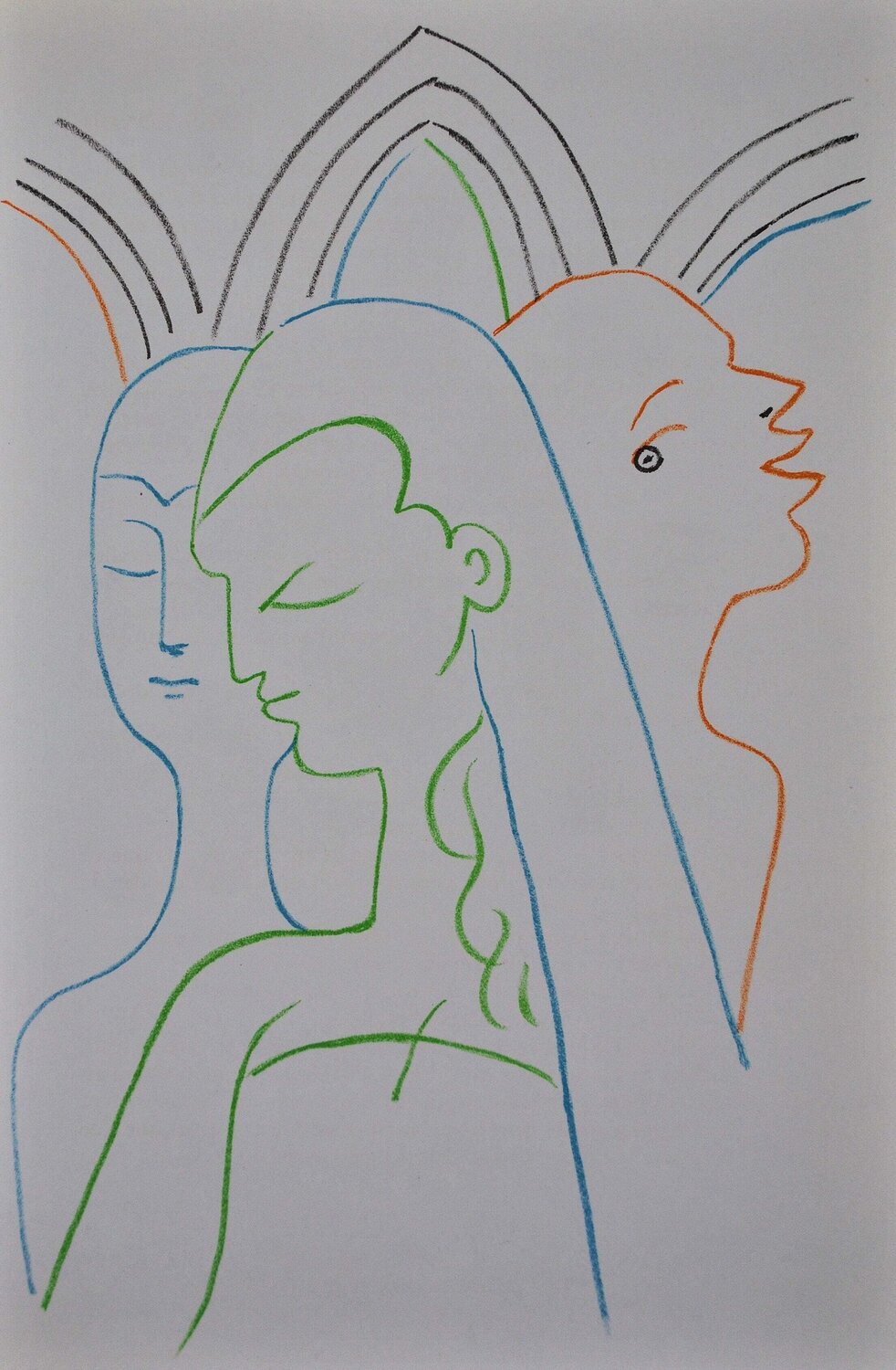 Les trois soeurs, Lithographie originale Jean Cocteau Édition à vendre