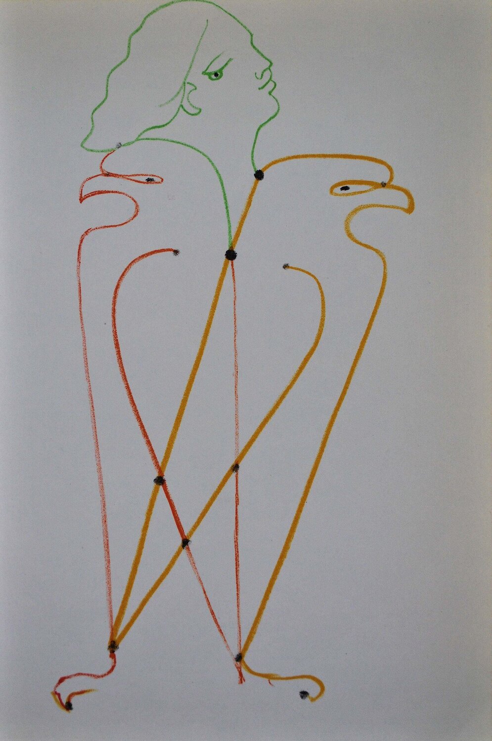 les deux faucons, Lithographie originale Jean Cocteau Print for sale