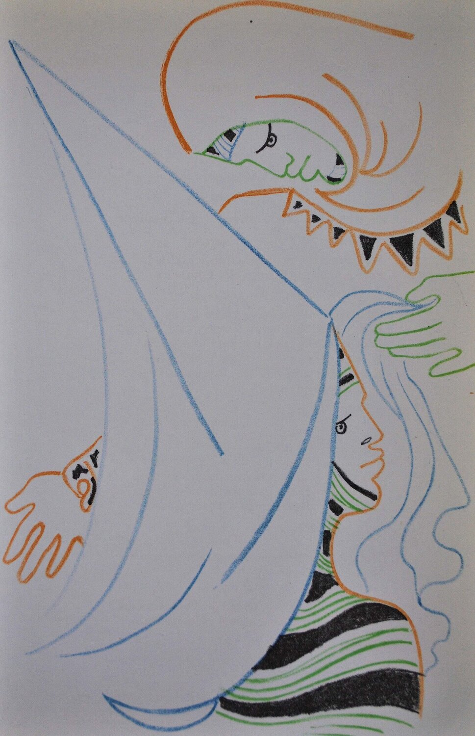 couple de seigneurs, Lithographie originale Jean Cocteau Édition à vendre
