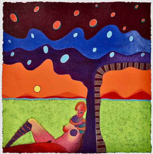 Figura feminina recostada contra el árbol  di Vladimir Cora, Stampa in vendita su Singulart